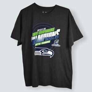 Seattle Seahawks NFL L Mens Shirt Football Gray 2013 NFC Champions Crew Neck